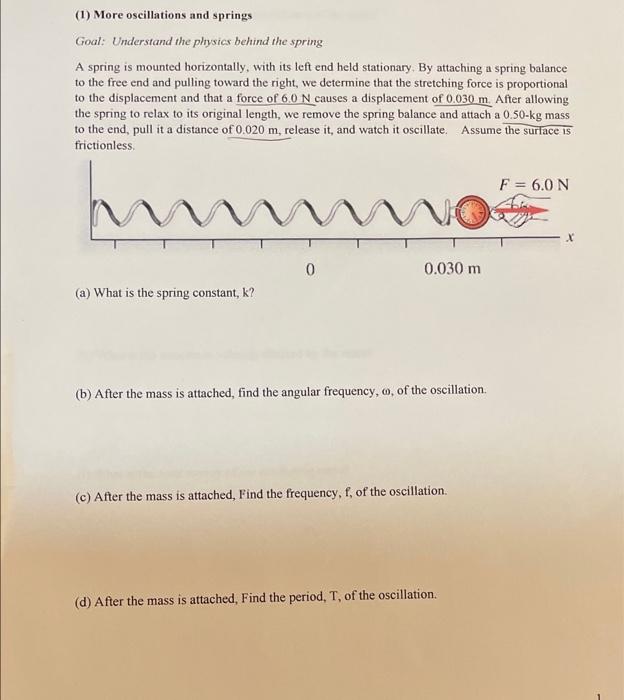Solved (1) More oscillations and springs Goal: Understand | Chegg.com