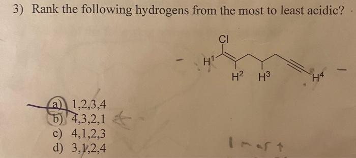 Solved Rank The Following Hydrogens From The Most Acidic To Chegg