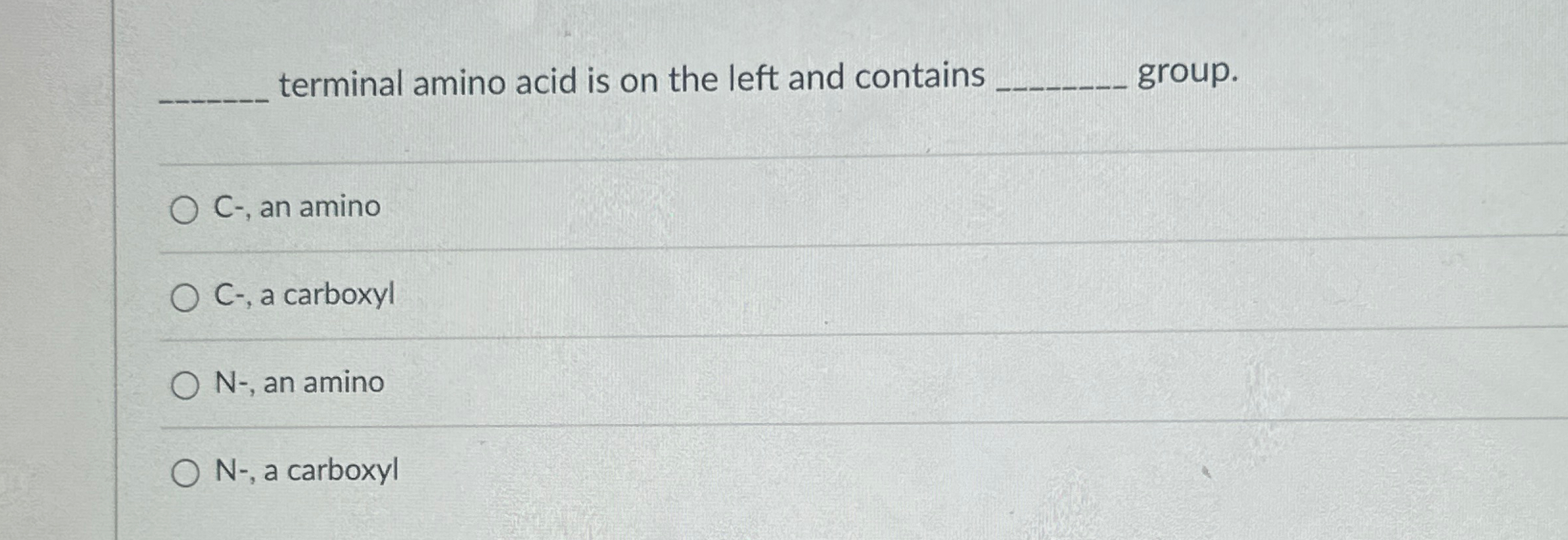Solved terminal amino acid is on the left and contains | Chegg.com