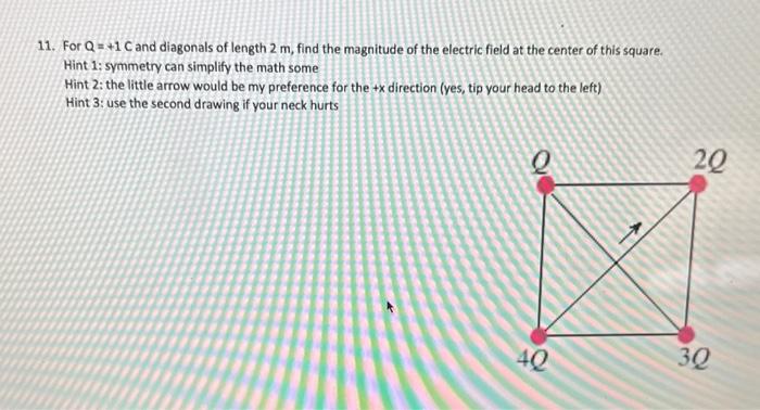 Solved 1. For Q=+1C and diagonals of length 2 m, find the | Chegg.com