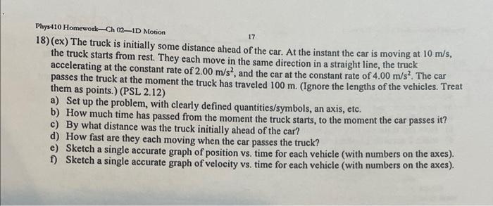 Solved Phys 410 Homework-Ch 02–1D Motion 18) (ex) The truck | Chegg.com