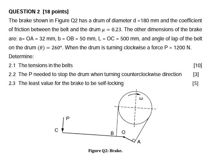 Solved QUESTION 2 [18 points] The brake shown in Figure Q2 | Chegg.com
