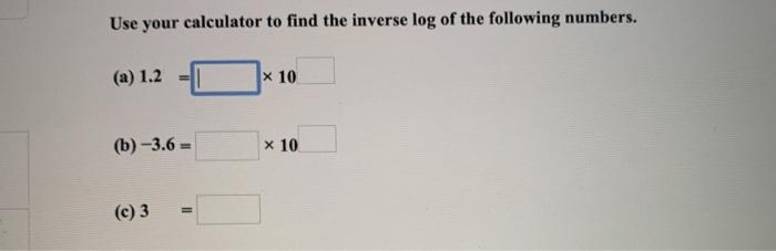 Solved Use your calculator to find the inverse log of the | Chegg.com