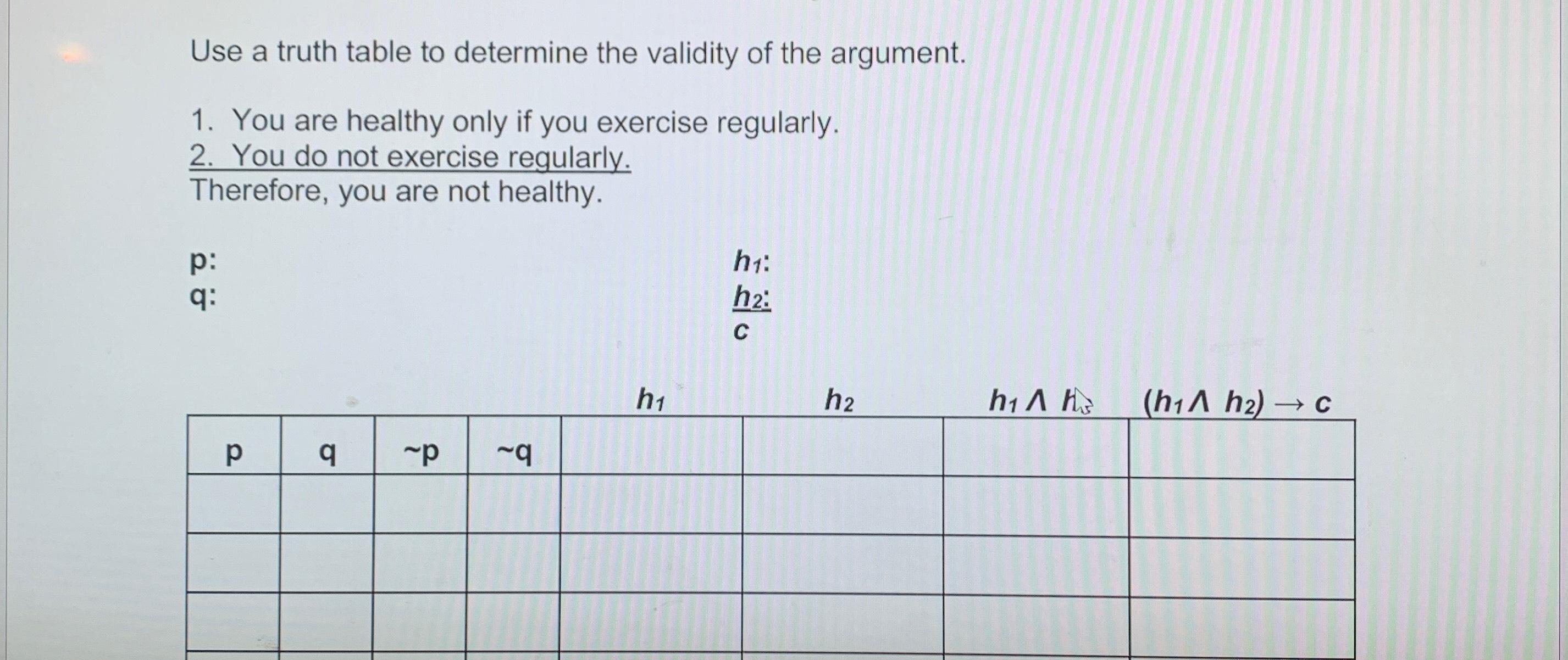 Solved Use a truth table to determine the validity of the | Chegg.com