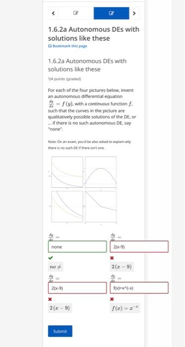 Solved 1.6.2a Autonomous DEs with solutions like these B | Chegg.com