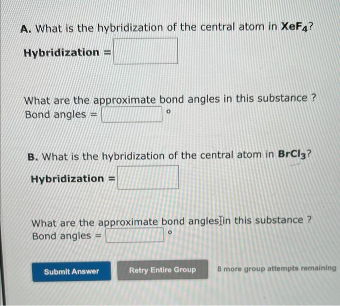 Solved A. What is the hybridization of the central atom in | Chegg.com