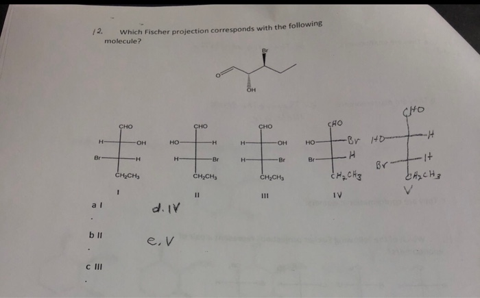 Solved 12. Which Fischer projection corresponds with the | Chegg.com