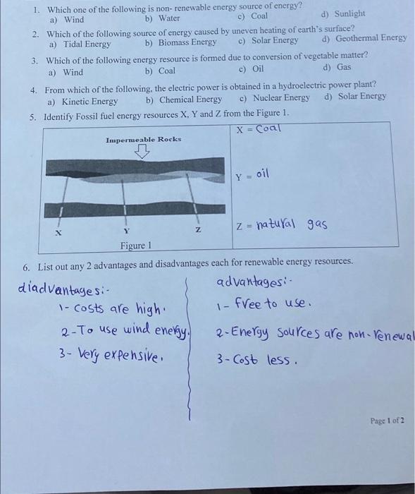 Solved 1. Which One Of The Following Is Non- Renewable | Chegg.com