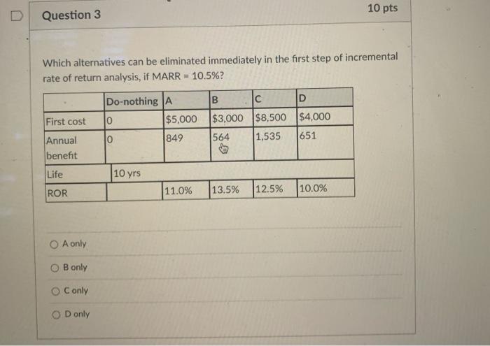 Solved 10 pts Question 3 Which alternatives can be | Chegg.com