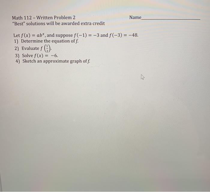 Solved Name Math 112 - Written Problem 2 