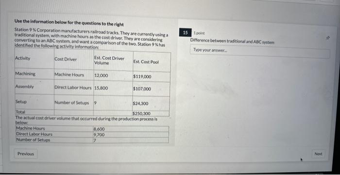 Solved Use the information below for the questions to the | Chegg.com