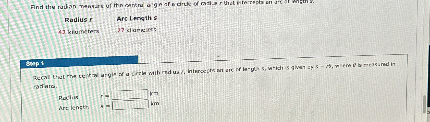 Solved Find the radian measure of the central angle of a | Chegg.com