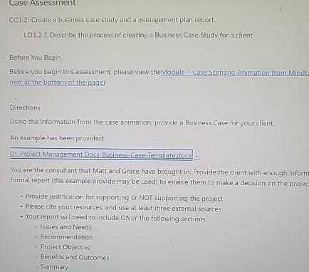 Solved Case AssessmentCC1.2: Create a business case stidy | Chegg.com