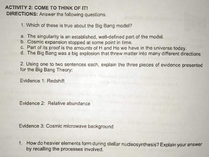 ACTIVITY 2: COME TO THINK OF IT! DIRECTIONS: Answer | Chegg.com