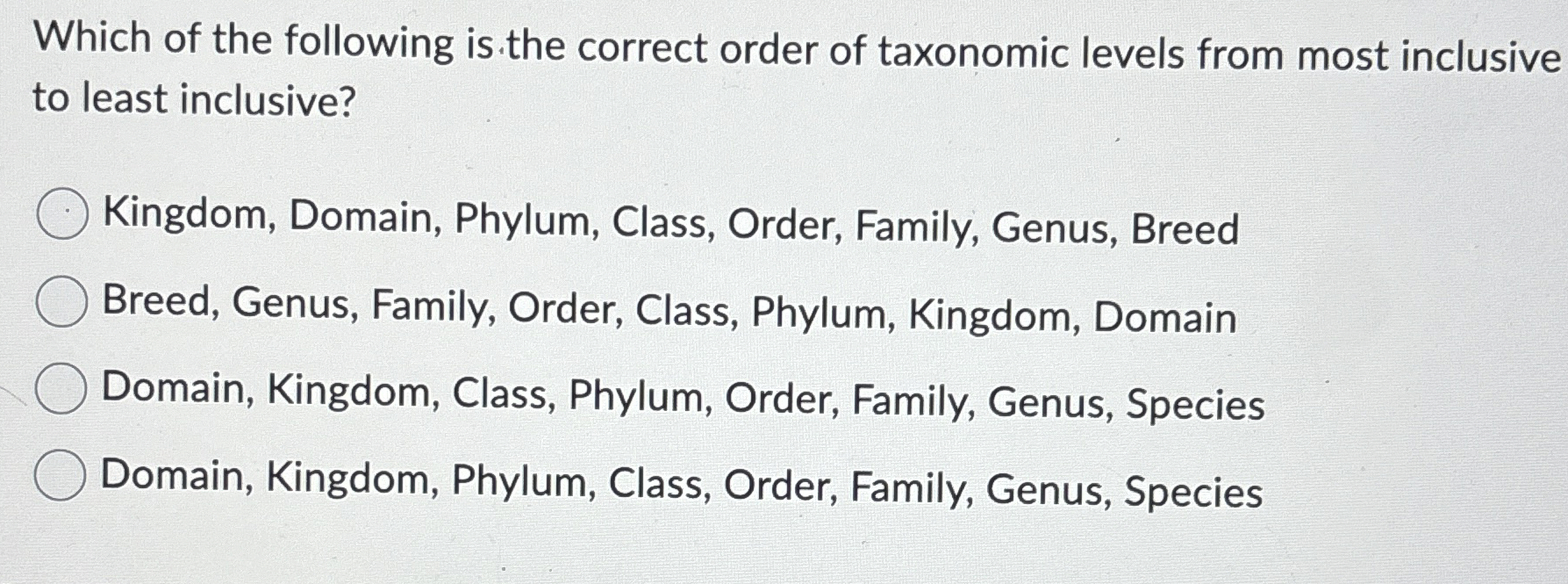Solved Which of the following is the correct order of | Chegg.com