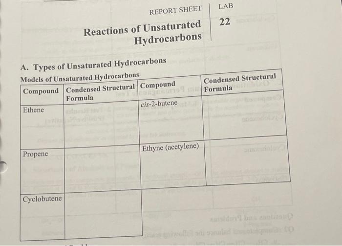 Solved A. Tvnes Of Unsaturated Hydrocarbons | Chegg.com