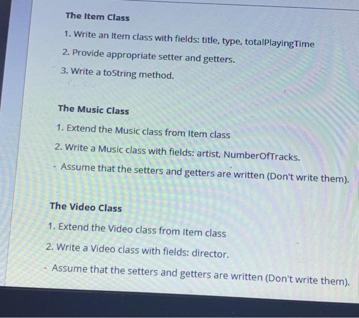Solved The Item Class 1. Write an item class with fields: | Chegg.com