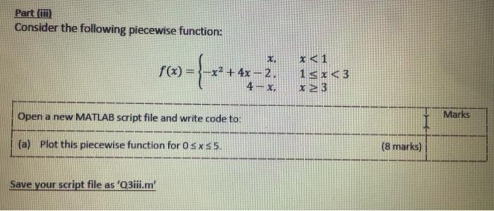 Solved Part 1) Consider the following piecewise function: | Chegg.com