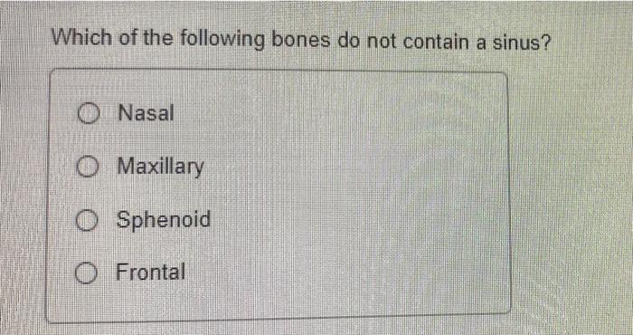 Solved Which of the following bones do not contain a sinus? | Chegg.com