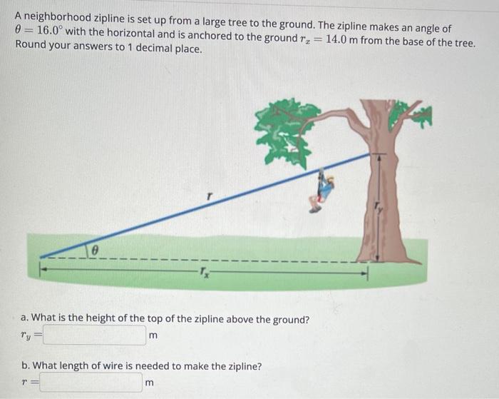 Solved A neighborhood zipline is set up from a large tree to | Chegg.com
