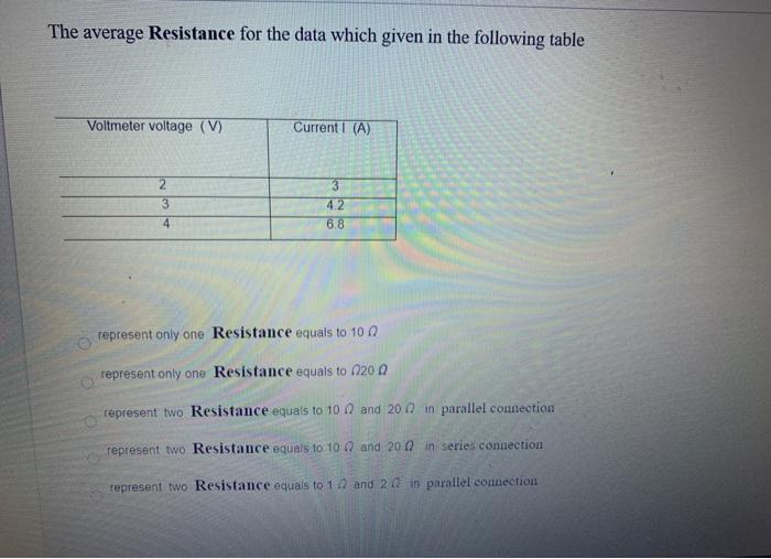 Solved The average Resistance for the data which given in | Chegg.com