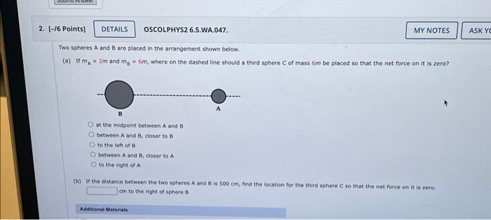 Solved Two Spheres A And B Are Placed In The Arrangement | Chegg.com