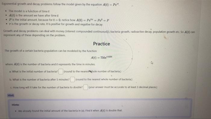 Solved Exponential Growth And Decay Problems Follow The | Chegg.com