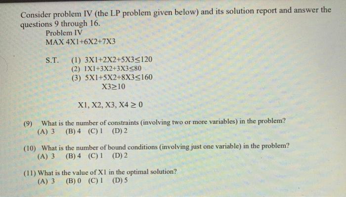 Consider problem IV (the LP problem given below) and | Chegg.com