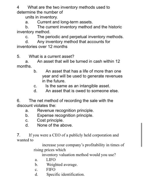 Solved 4 What are the two inventory methods used to | Chegg.com