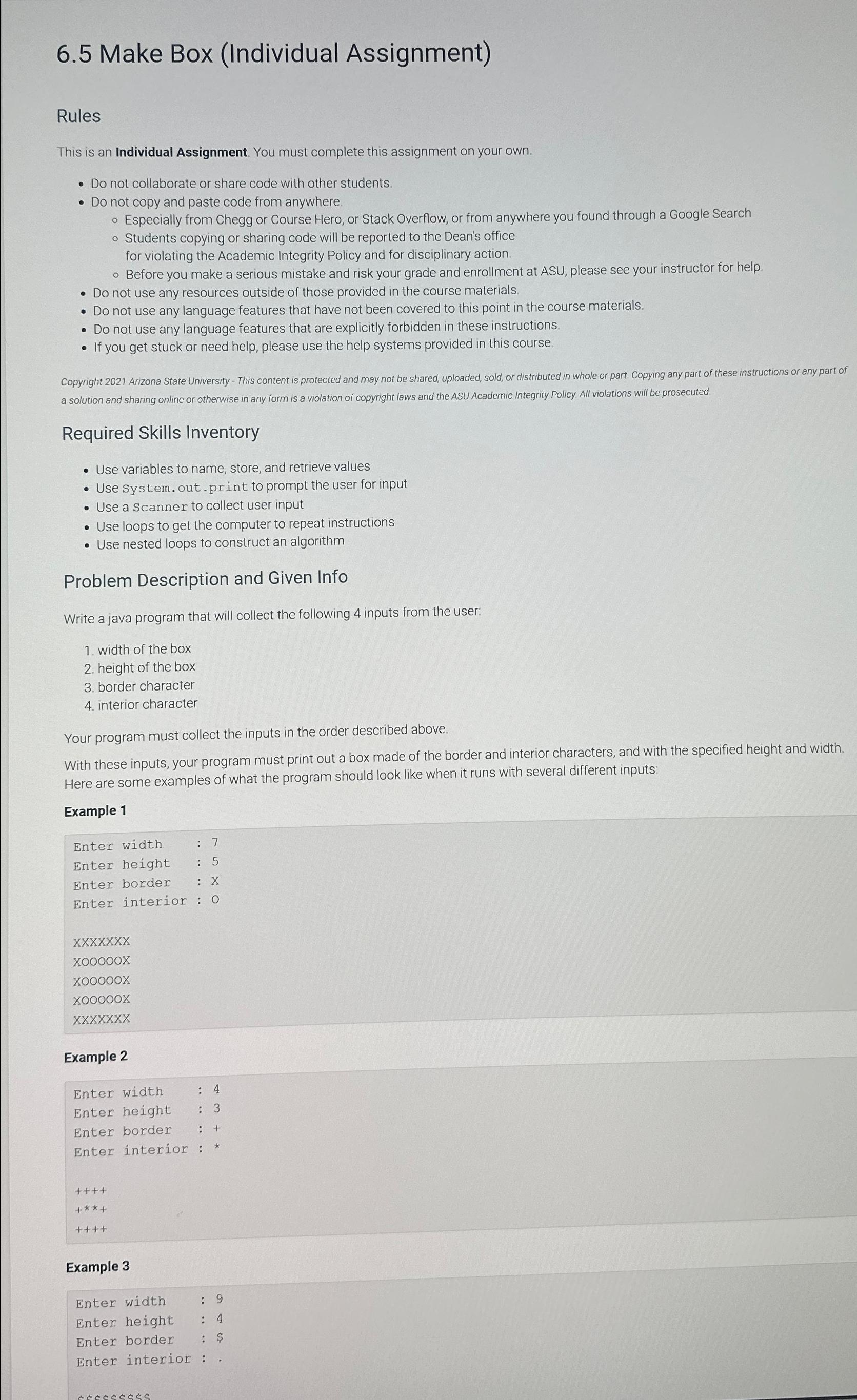 Solved 6.5 ﻿Make Box (Individual Assignment)RulesThis is an | Chegg.com