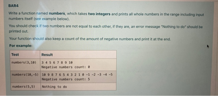 Solved BAR4 Write a function named numbers, which takes two | Chegg.com