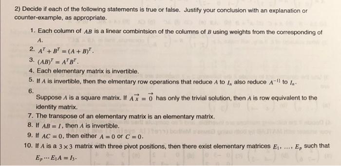 Solved 2) Decide if each of the following statements is true | Chegg.com