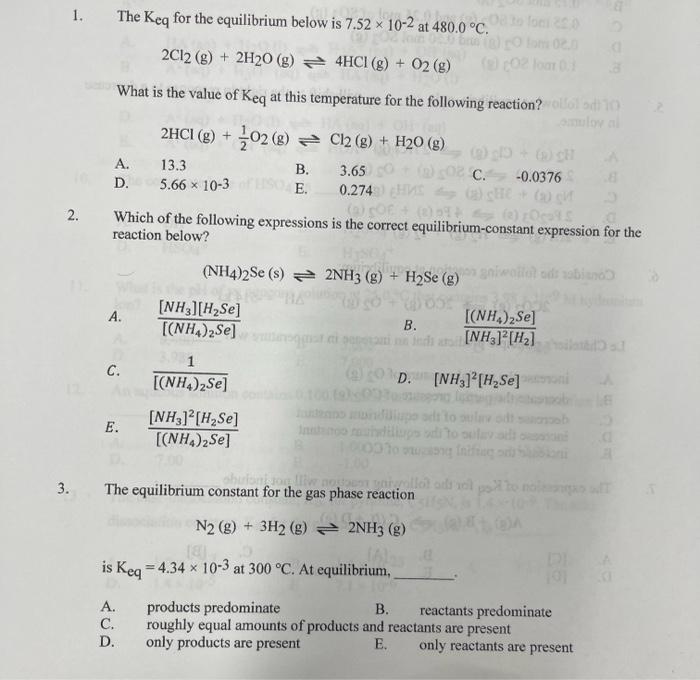 Solved 1. The Keq for the equilibrium below is 7.52 x 10-2 | Chegg.com