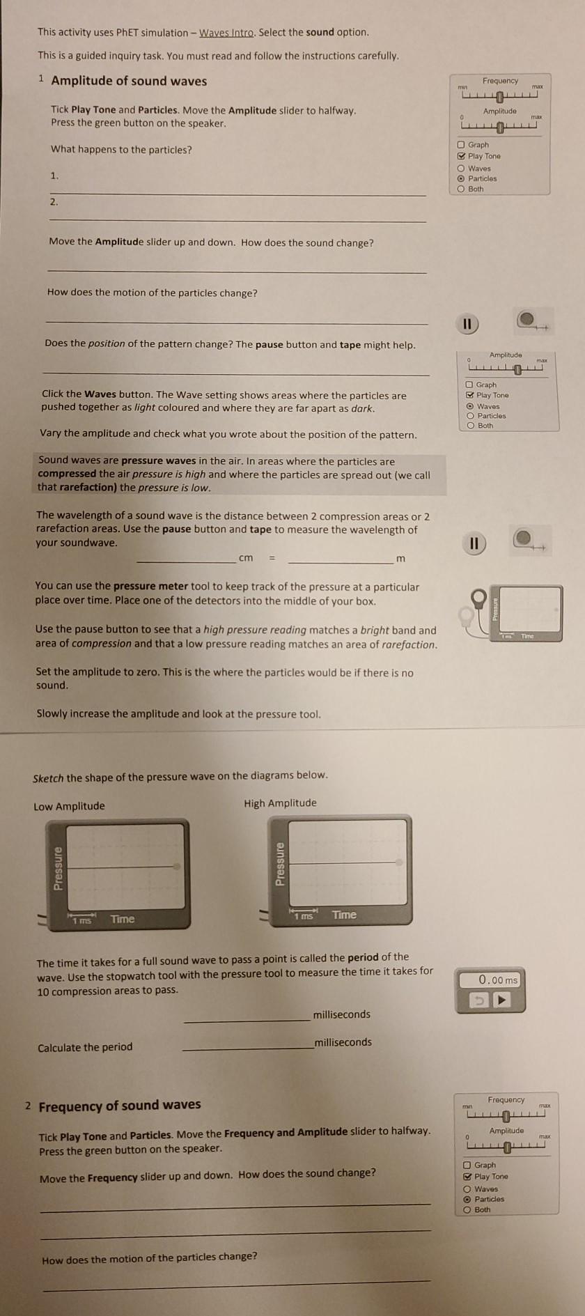 Phet Waves Intro Worksheet Answers