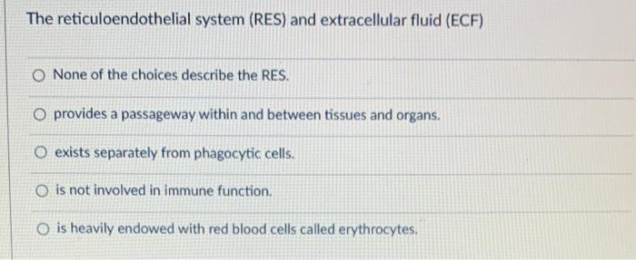 Solved The reticuloendothelial system (RES) and | Chegg.com