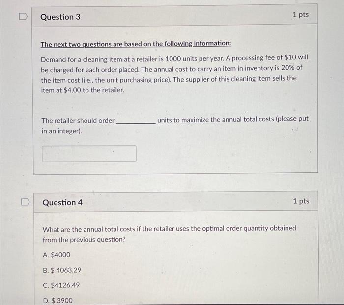 Solved The next two questions are based on the following | Chegg.com