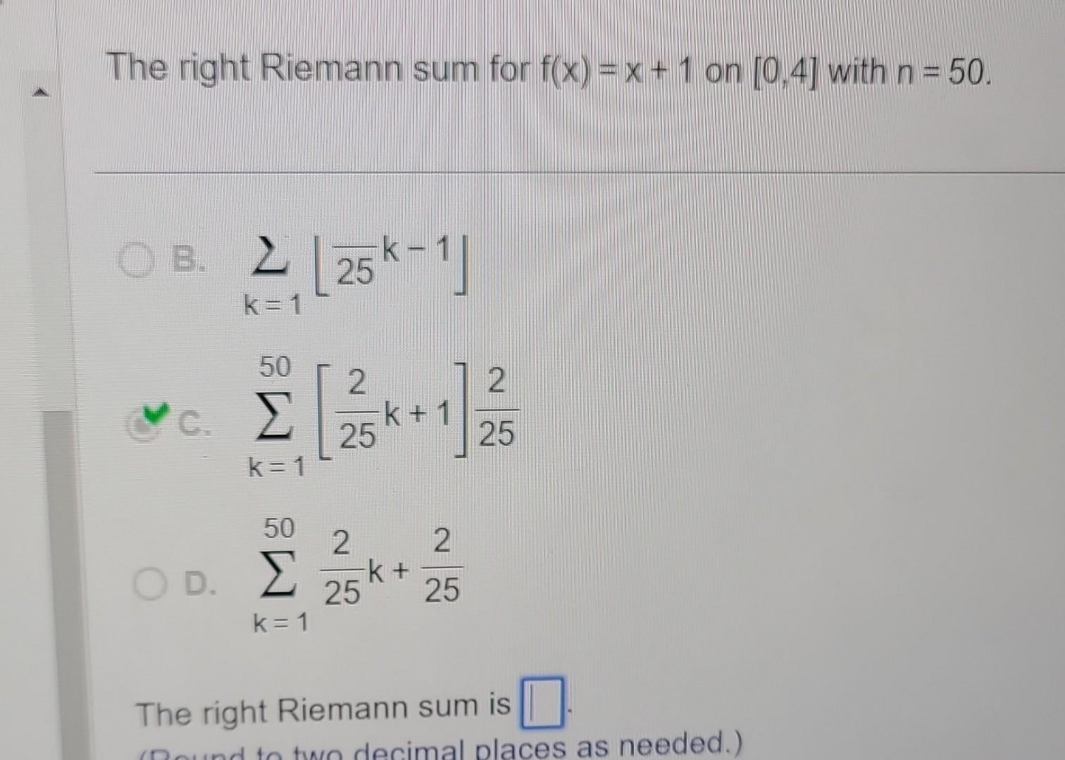 Solved The right Riemann sum f∘f(x)=x+1 on [0,4] with n=50. | Chegg.com