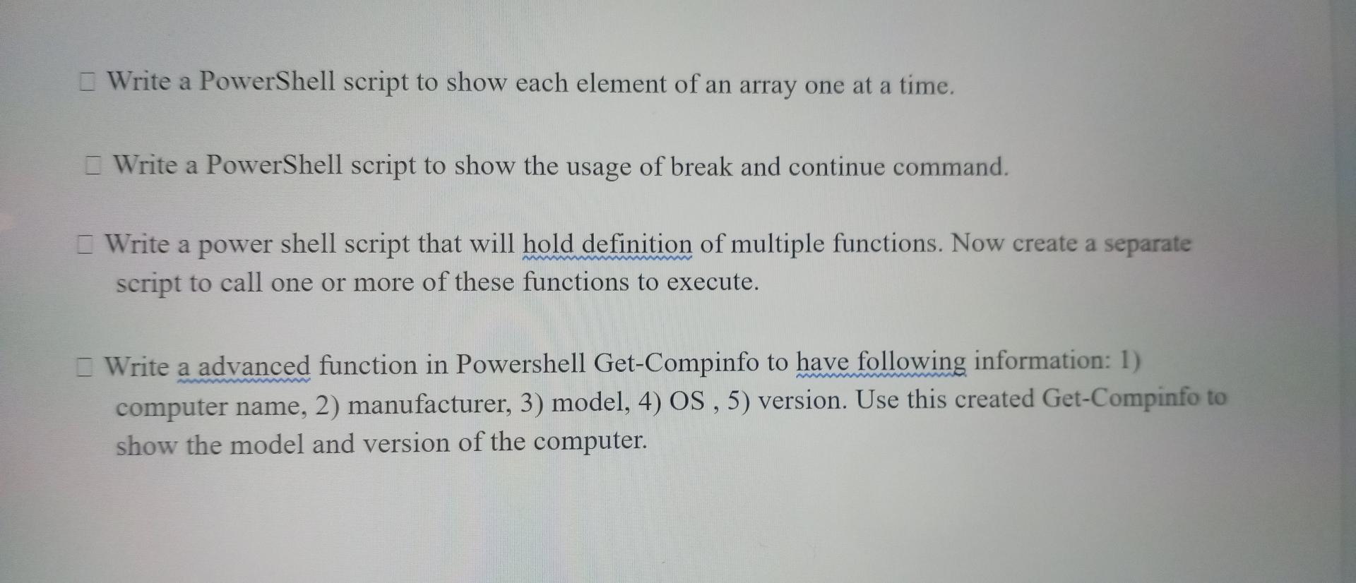 Solved Write a PowerShell script to show each element of an | Chegg.com
