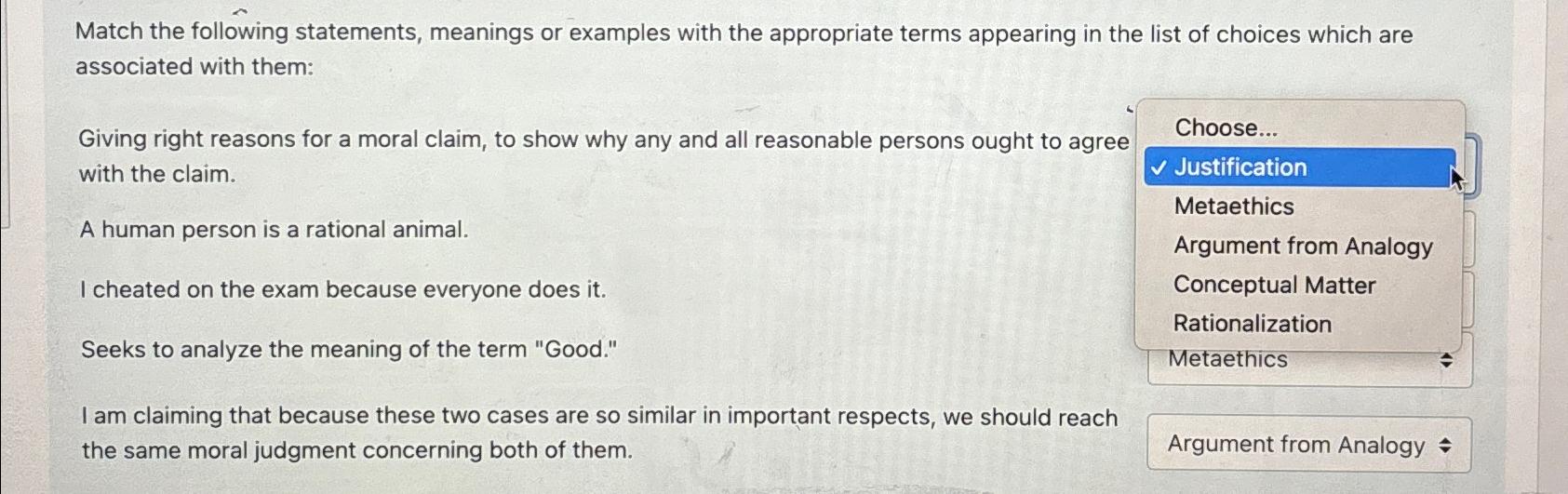 Match the following statements, meanings or examples | Chegg.com