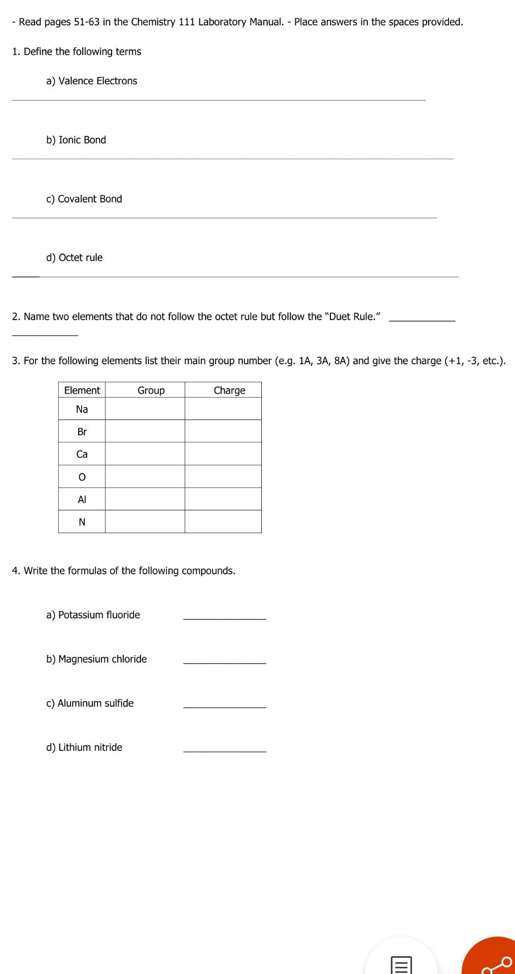 Solved Read pages 5163 in the Chemistry 111 Laboratory