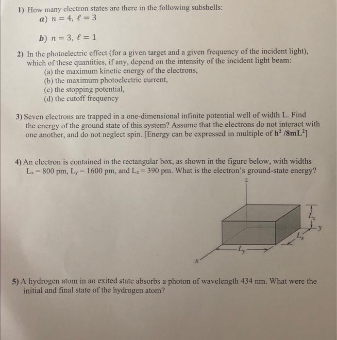 Solved 1) How Many Electron States Are There In The | Chegg.com