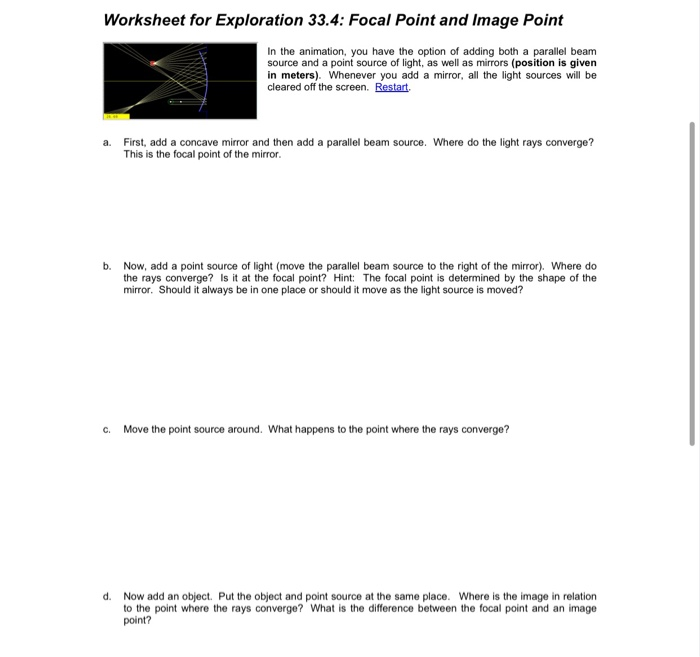 Solved Worksheet for Exploration : Focal Point and Image 