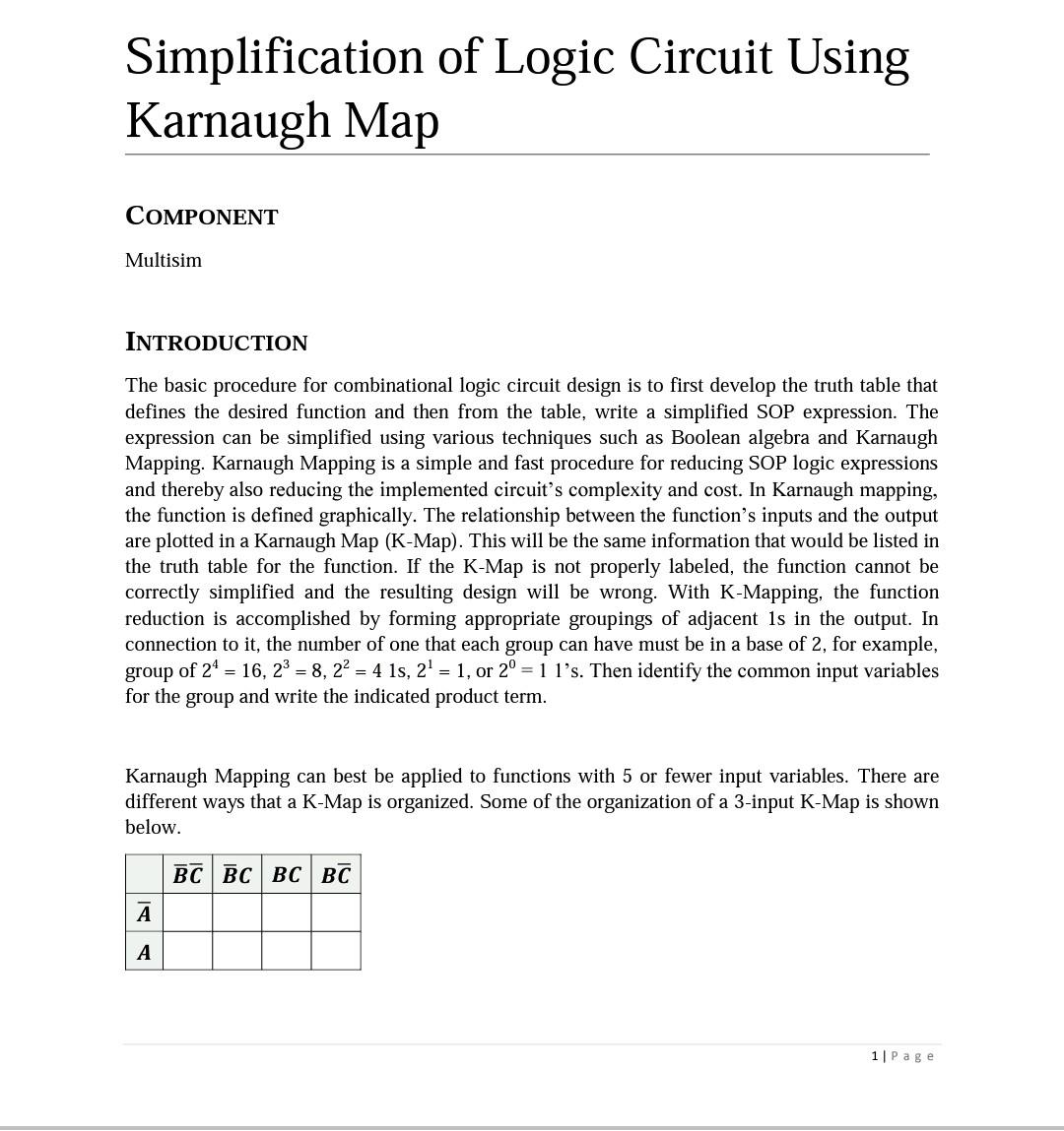Solved Simplification of Logic Circuit Using Karnaugh Map | Chegg.com