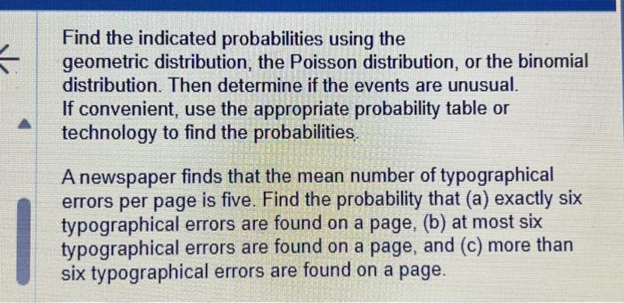 Solved Find The Indicated Probabilities Using The Geometric | Chegg.com