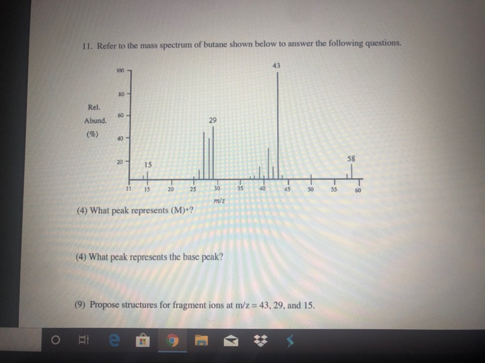 Solved 11. Refer to the mass spectrum of butane shown below | Chegg.com