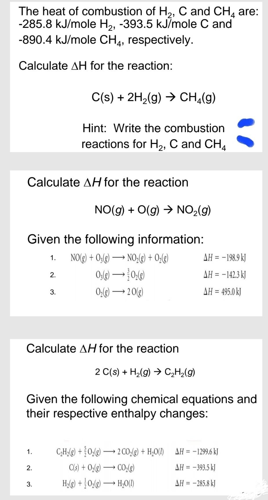 Solved The heat of combustion of H2,C and CH4 are: −285.8 | Chegg.com
