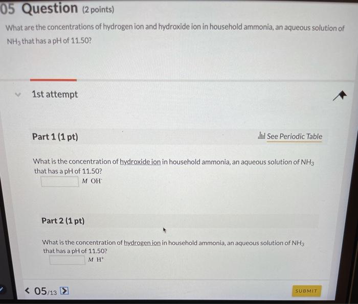 Solved 05 Question 2 Points What Are The Concentrations Of 