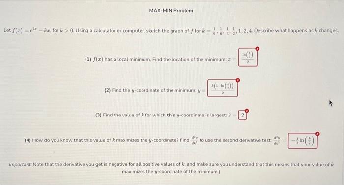 Solved Let F X E4x−kx For K 0 Using A Calculator Or