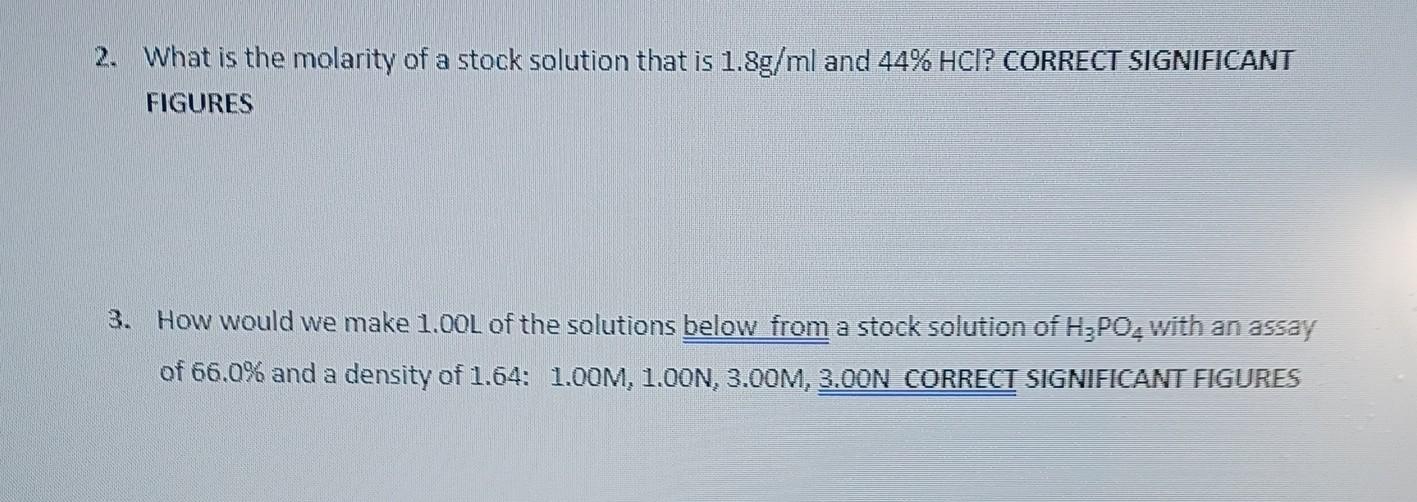 Solved 2. What is the molarity of a stock solution that is | Chegg.com