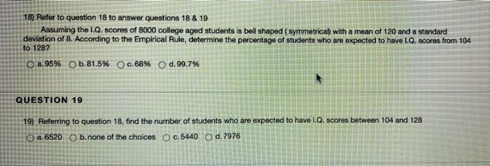 Solved 18) Refer to question 18 to answer questions 18 & 19 | Chegg.com